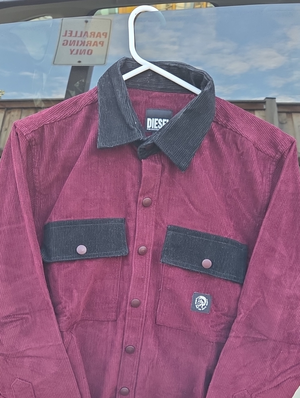Diesel Burgundy Corduroy Button-Down Shirt  with Black Accents